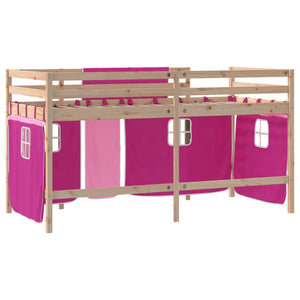 vidaXL Children's Loft Bed with Curtains Pink 90x190 cm Solid Pine