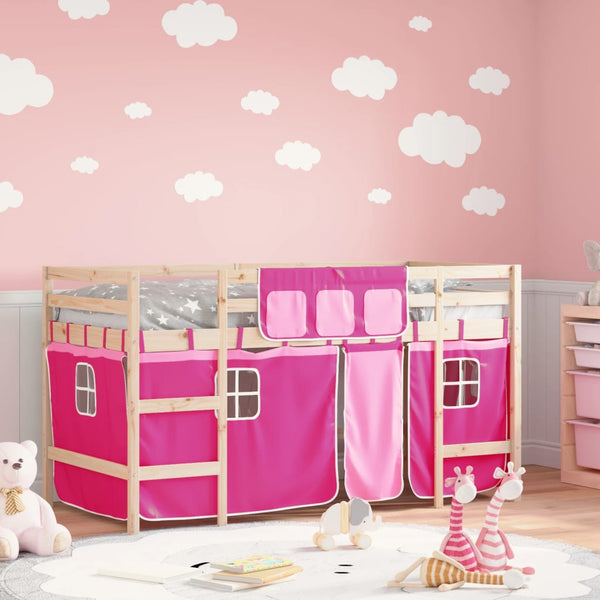 vidaXL Children's Loft Bed with Curtains Pink 90x190 cm Solid Pine