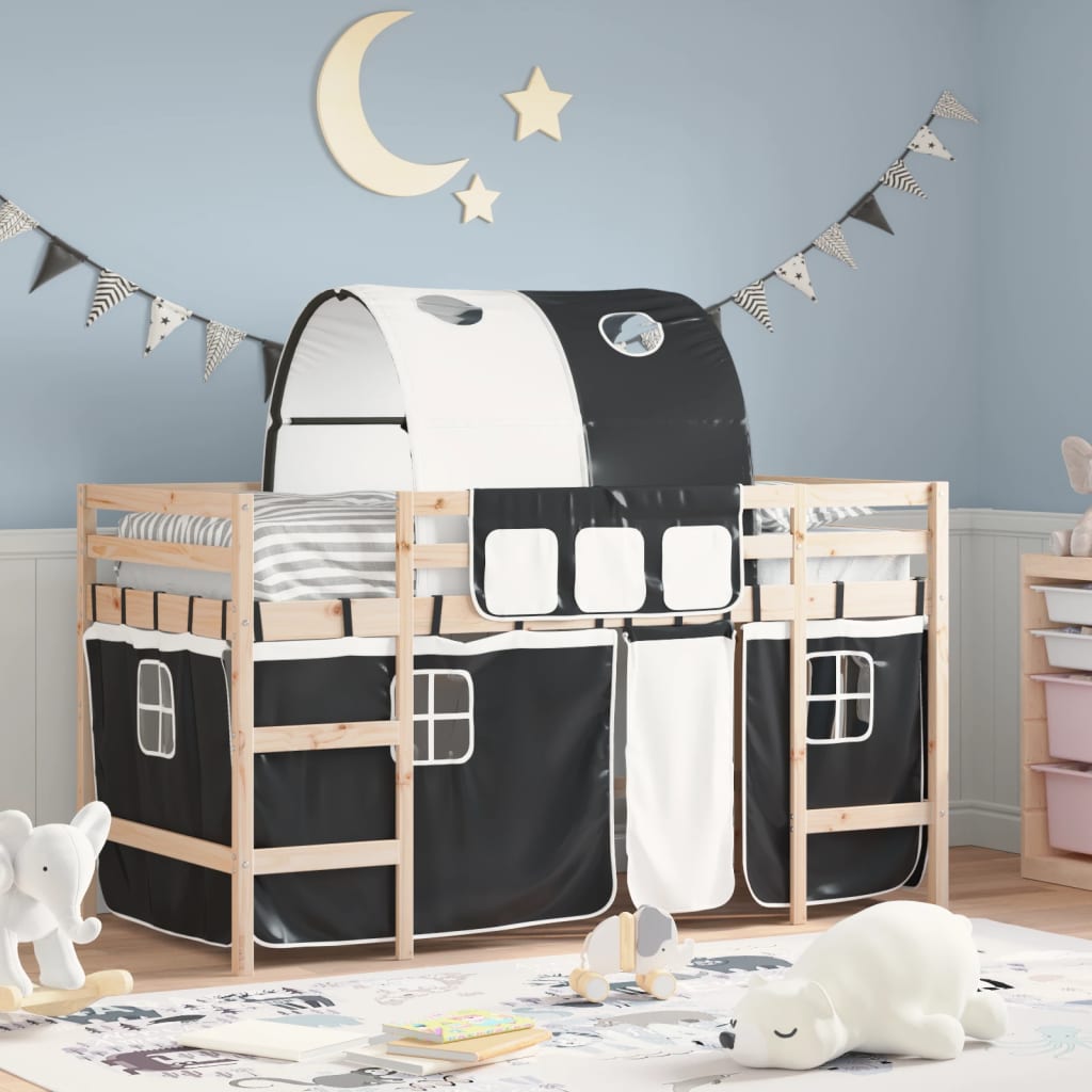 vidaXL Kids' Loft Bed with Tunnel White & Black 80x200 cm Pine Wood
