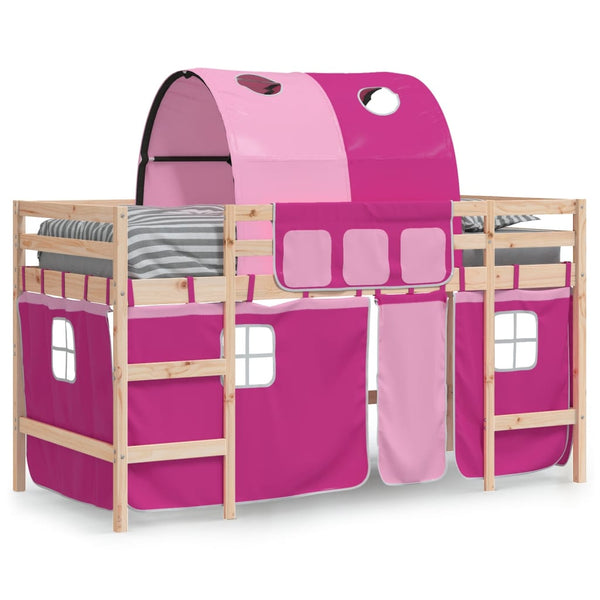 vidaXL Kids' Loft Bed with Tunnel Pink 80x200 cm Solid Pine Wood
