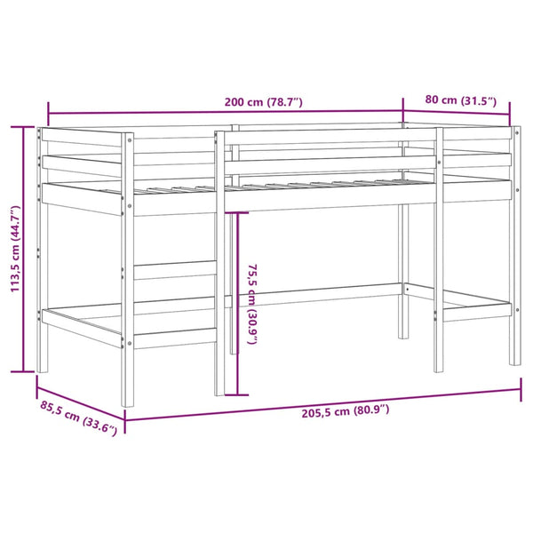 vidaXL Kids' Loft Bed with Tunnel Pink 80x200 cm Solid Pine Wood
