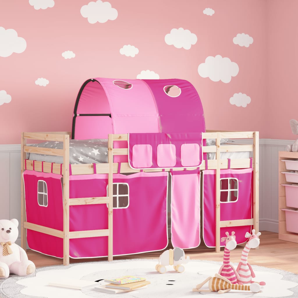 vidaXL Kids' Loft Bed with Tunnel Pink 80x200 cm Solid Pine Wood