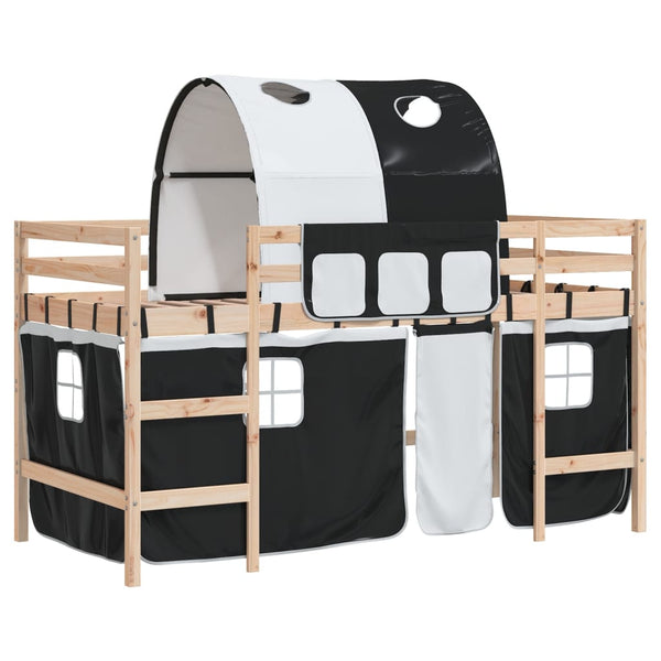 vidaXL Kids' Loft Bed with Tunnel White & Black 90x190 cm Pine Wood