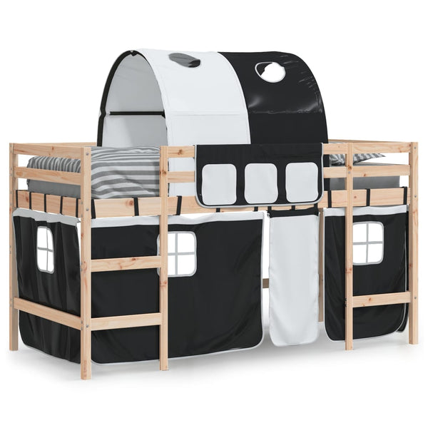 vidaXL Kids' Loft Bed with Tunnel White & Black 90x190 cm Pine Wood