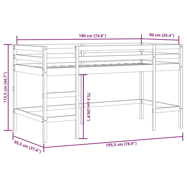 vidaXL Kids' Loft Bed with Tunnel White & Black 90x190 cm Pine Wood
