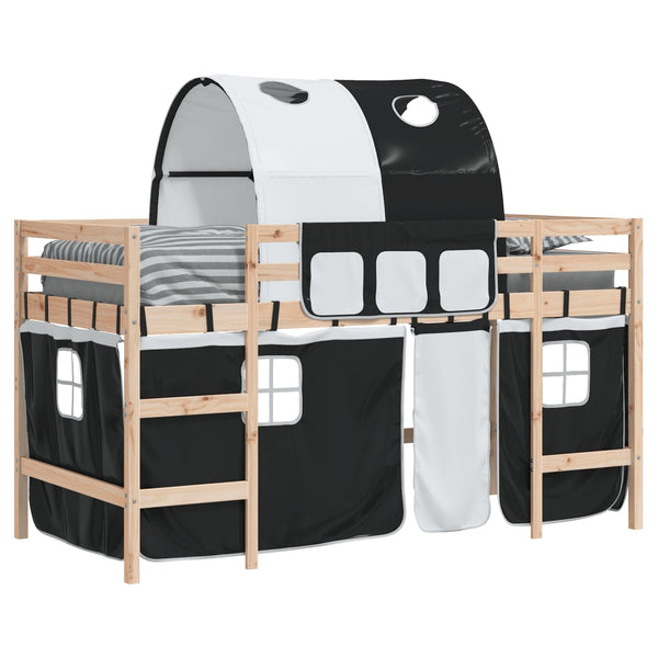 vidaXL Kids' Loft Bed with Tunnel White & Black 90x190 cm Pine Wood