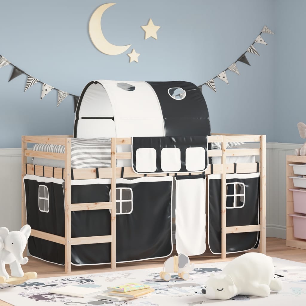vidaXL Kids' Loft Bed with Tunnel White & Black 90x190 cm Pine Wood