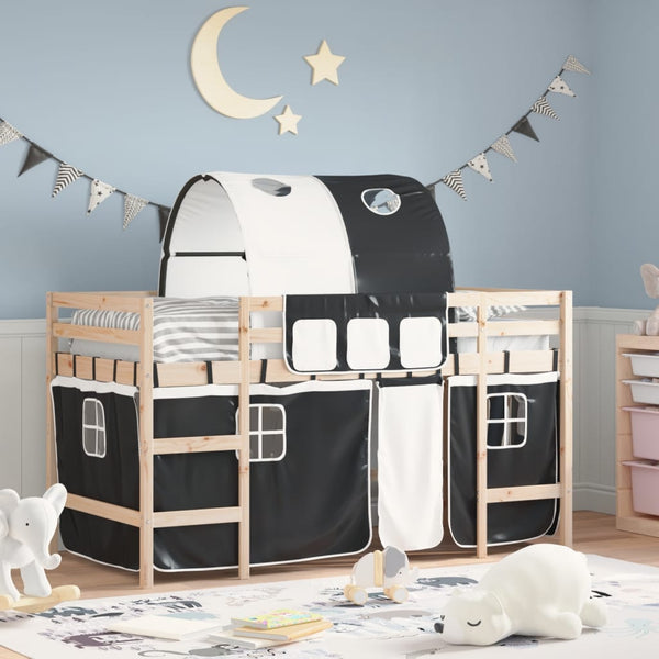 vidaXL Kids' Loft Bed with Tunnel White & Black 90x190 cm Pine Wood