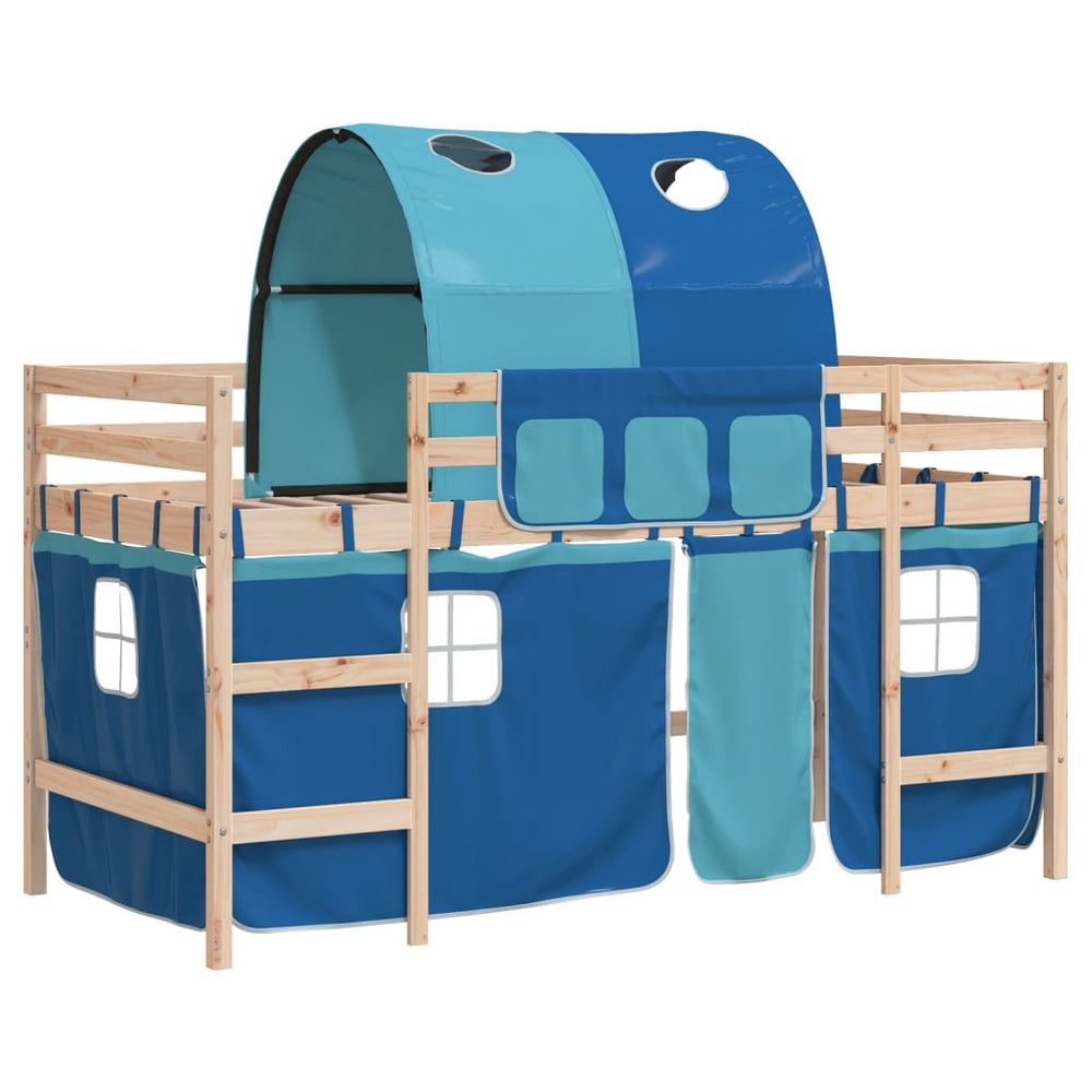 vidaXL Kids' Loft Bed with Tunnel Blue 90x190 cm Solid Pine Wood