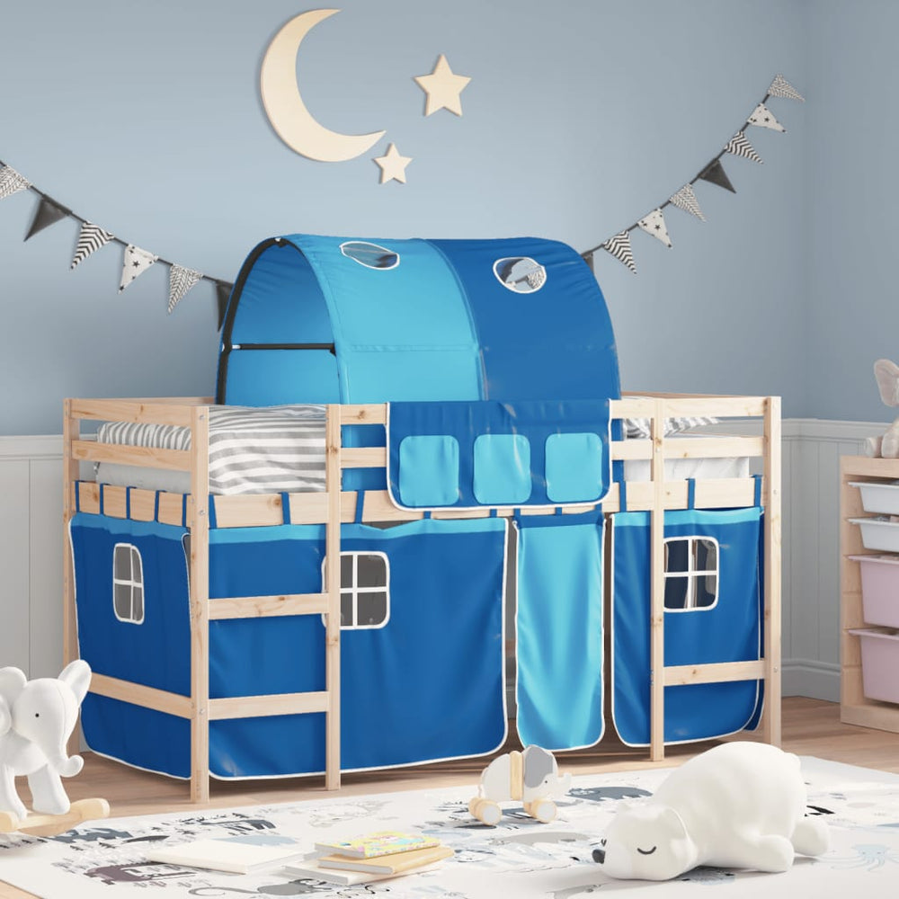 vidaXL Kids' Loft Bed with Tunnel Blue 90x190 cm Solid Pine Wood