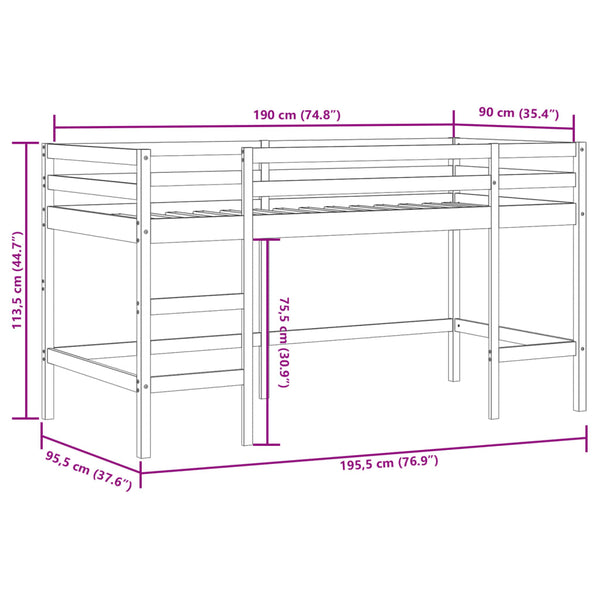 vidaXL Children's Loft Bed with Tunnel Pink 90x190 cm Solid Pine Wood