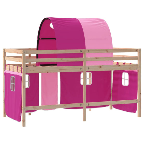 vidaXL Children's Loft Bed with Tunnel Pink 90x190 cm Solid Pine Wood