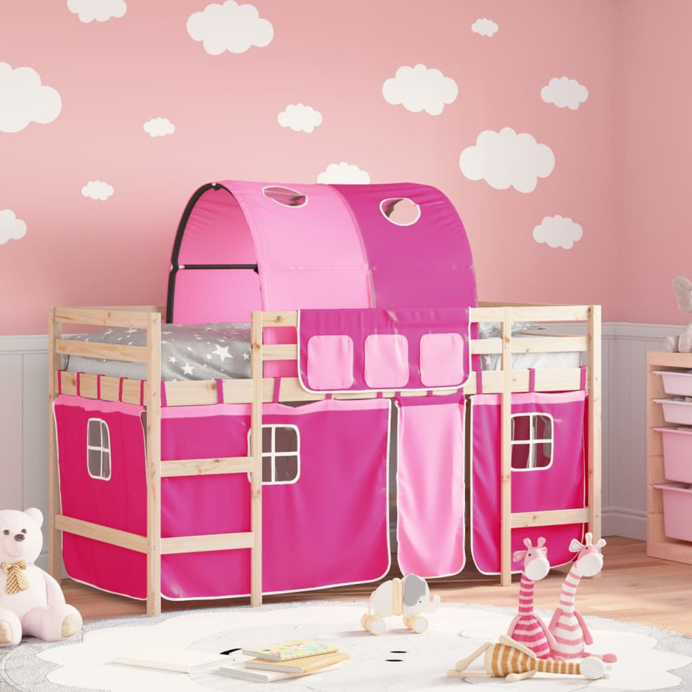 vidaXL Children's Loft Bed with Tunnel Pink 90x190 cm Solid Pine Wood