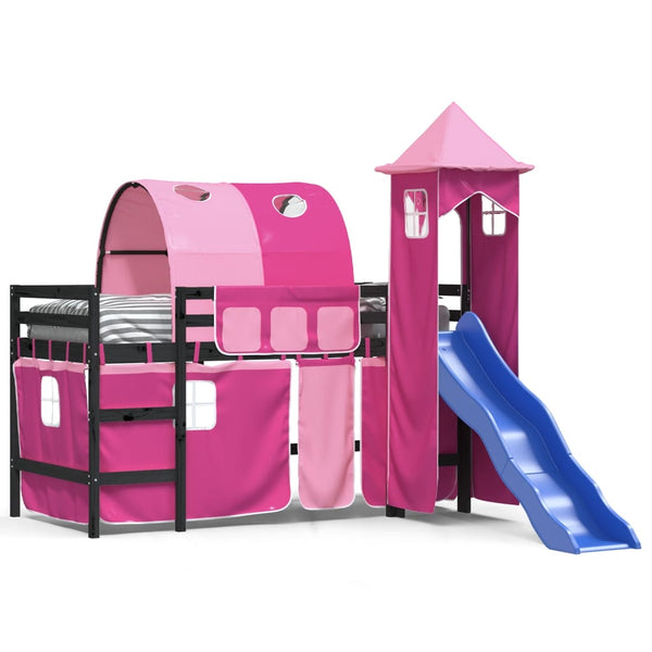 vidaXL Kids Loft Bed with Tower Pink 80x200 cm Solid Pine Wood