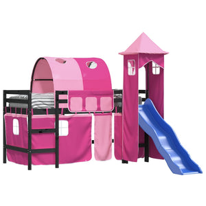 vidaXL Kids Loft Bed with Tower Pink 80x200 cm Solid Pine Wood