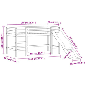 vidaXL Kids Loft Bed with Tower Pink 80x200 cm Solid Pine Wood