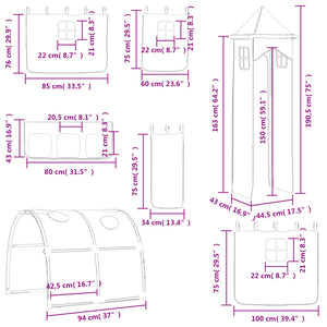 vidaXL Kids Loft Bed with Tower Pink 80x200 cm Solid Pine Wood