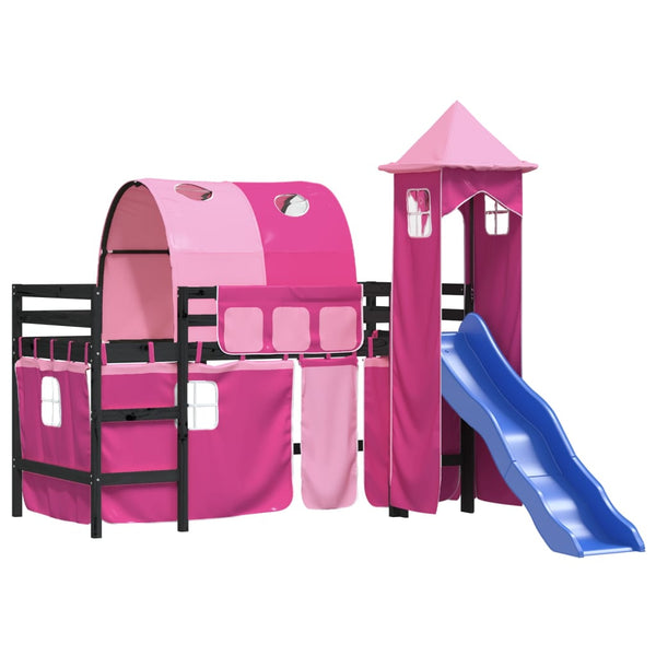 vidaXL Kids Loft Bed with Tower Pink 80x200 cm Solid Pine Wood