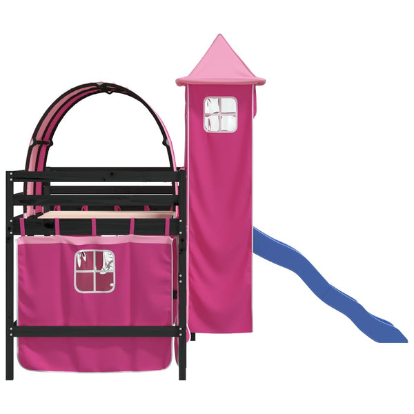 vidaXL Kids Loft Bed with Tower Pink 80x200 cm Solid Pine Wood