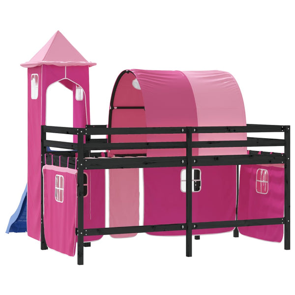 vidaXL Kids Loft Bed with Tower Pink 80x200 cm Solid Pine Wood