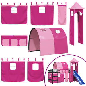 vidaXL Kids Loft Bed with Tower Pink 80x200 cm Solid Pine Wood