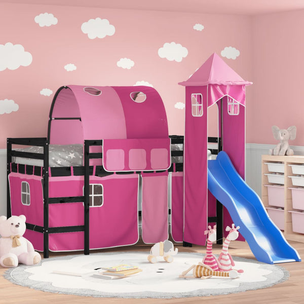 vidaXL Kids Loft Bed with Tower Pink 80x200 cm Solid Pine Wood