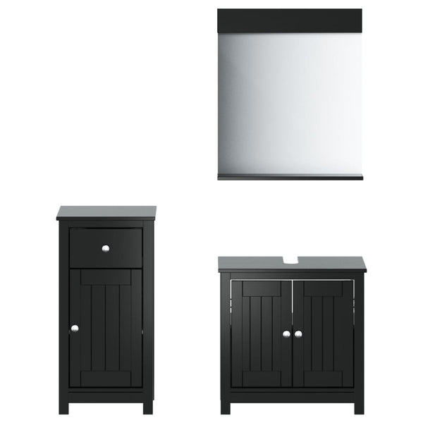 vidaXL 3-Piece Bathroom Furniture Set BERG Black Solid Pine Wood