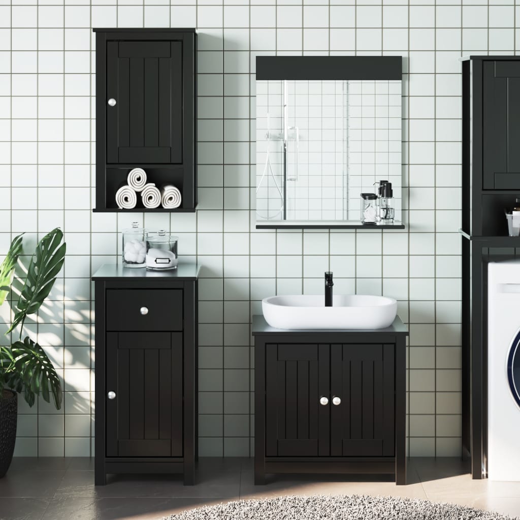 vidaXL 3-Piece Bathroom Furniture Set BERG Black Solid Pine Wood