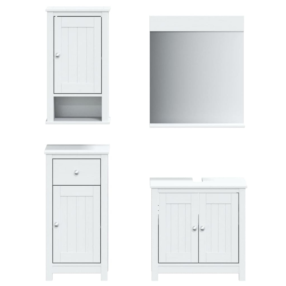 vidaXL 4-Piece Bathroom Furniture Set BERG White Solid Pine Wood