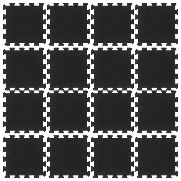 vidaXL Rubber Floor Tiles 16 pcs Black 16 mm 30x30 cm