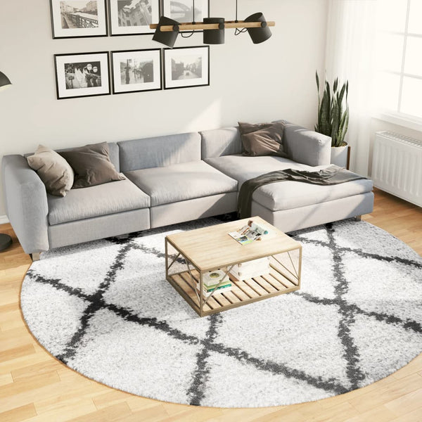 vidaXL Shaggy Rug High-Pile Modern Cream and Black Ø 280 cm