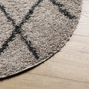 vidaXL Shaggy Rug PAMPLONA High Pile Modern Beige Anthracite Ø 100cm