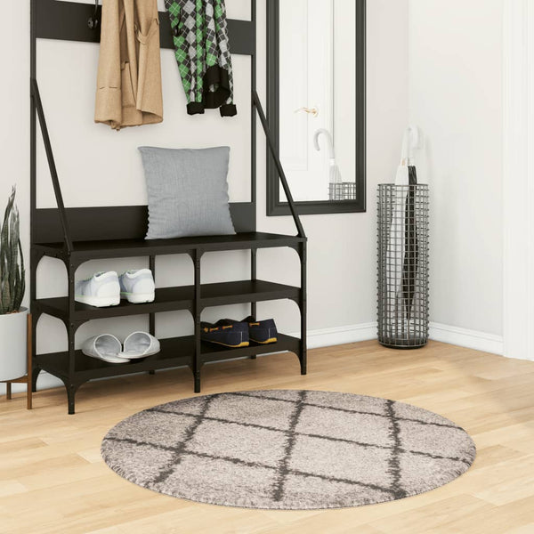 vidaXL Shaggy Rug PAMPLONA High Pile Modern Beige Anthracite Ø 100cm