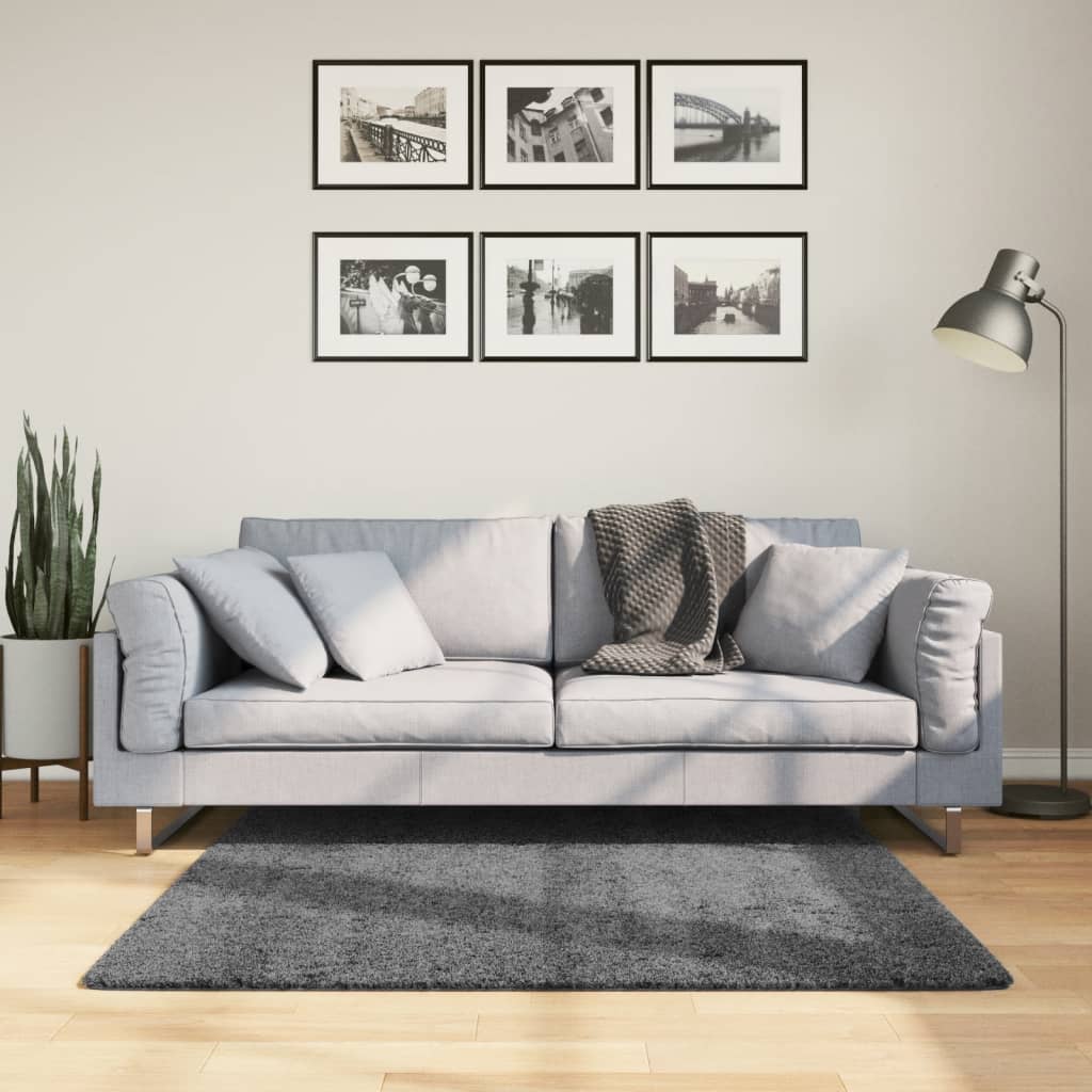 Anthrazit Kurzflor Teppich 120x120 cm