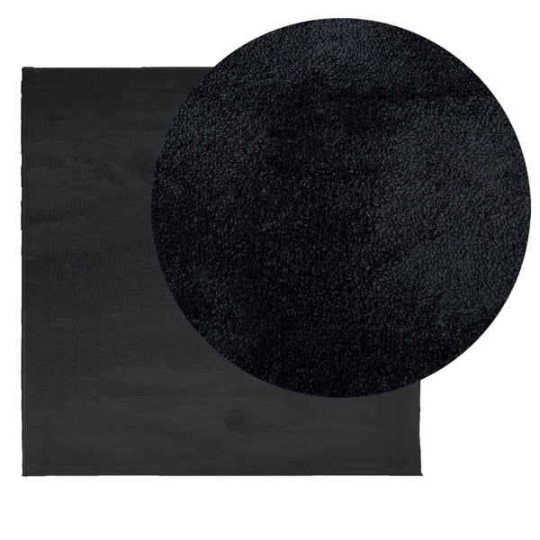 Schwarzer Kurzflor Teppich 120x120 cm