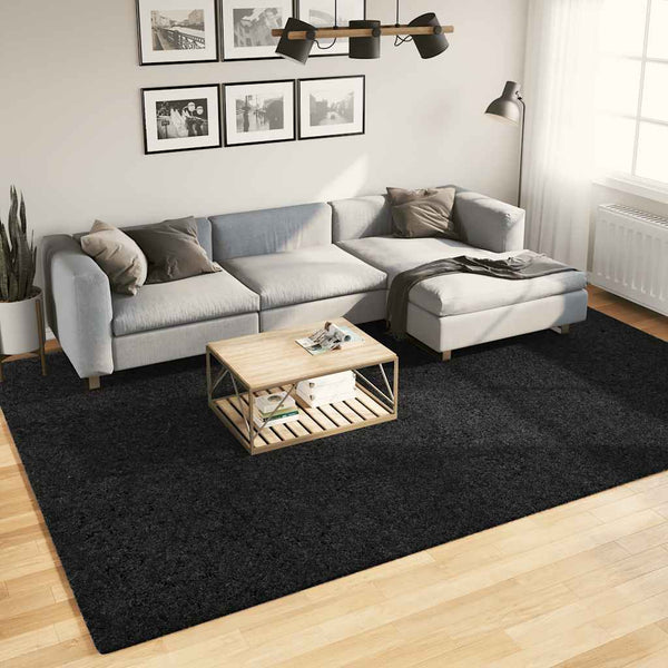 Schwarzer Kurzflor Teppich 240x340 cm