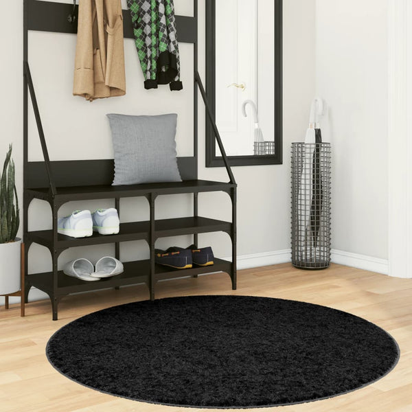 Schwarzer Kurzflor Teppich Ø 120cm