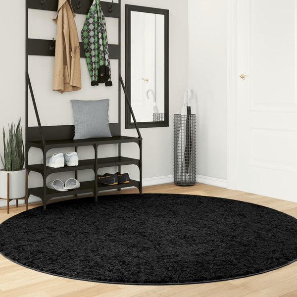 Schwarzer Kurzflor Teppich Ø 200cm