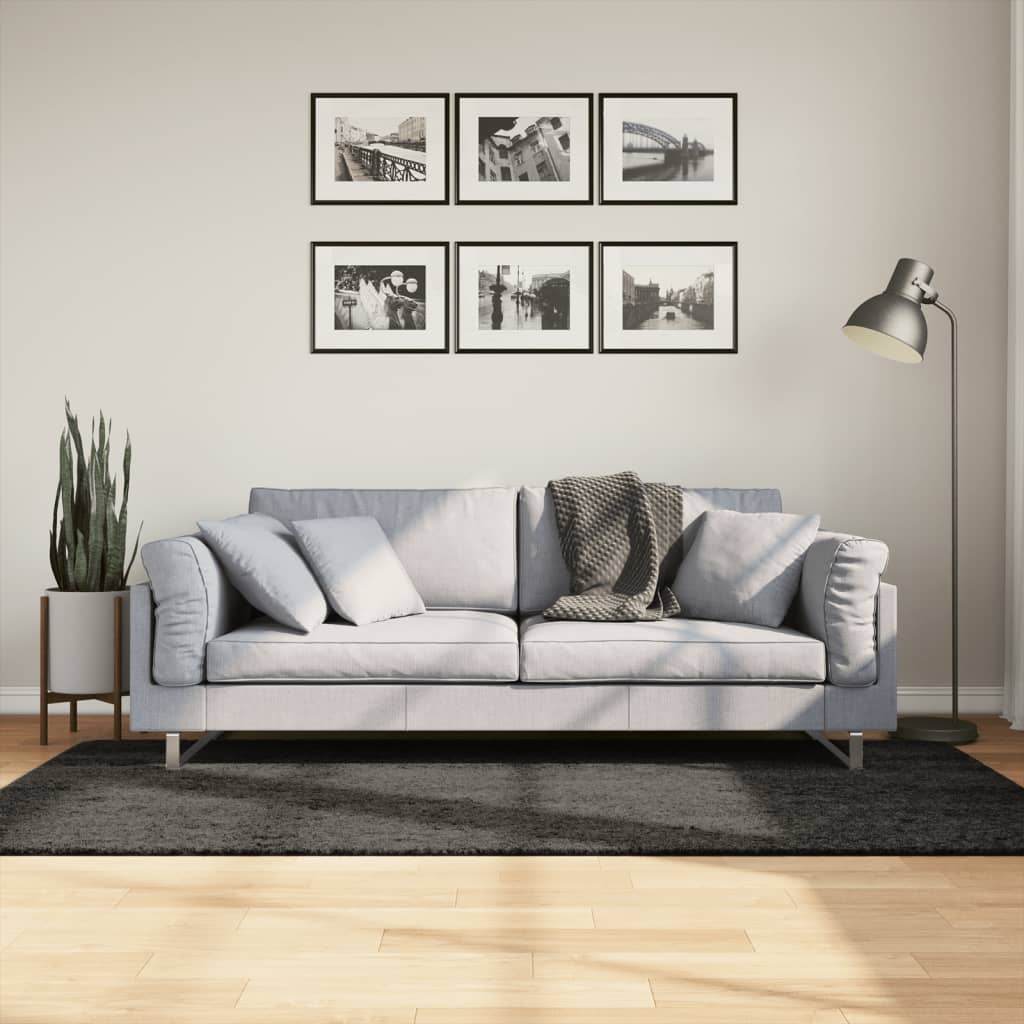 Anthrazit Hochflor Teppich 100x200 cm
