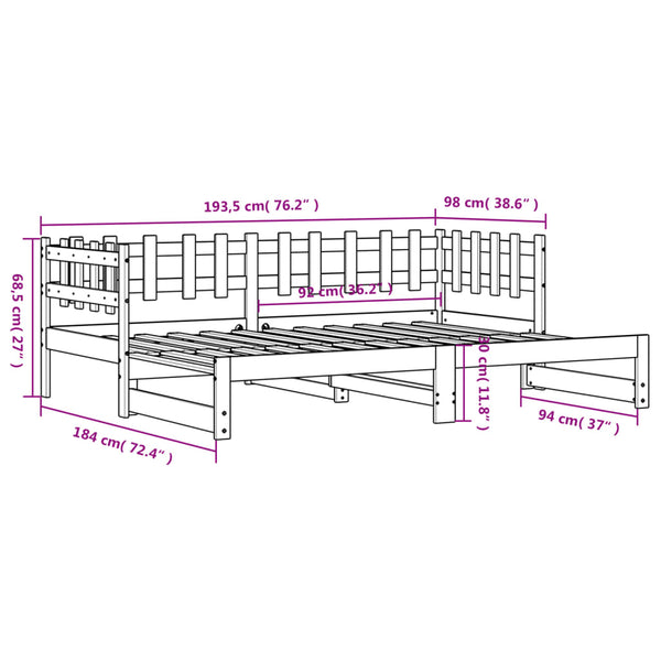 vidaXL Extendable Day Bed 2x(90x190) cm Solid Pine