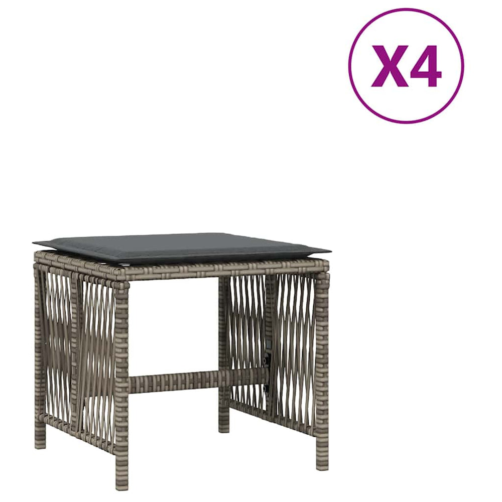 vidaXL Garden Stools with Cushions 4 pcs. Grey 41x41x36 cm Poly Rattan