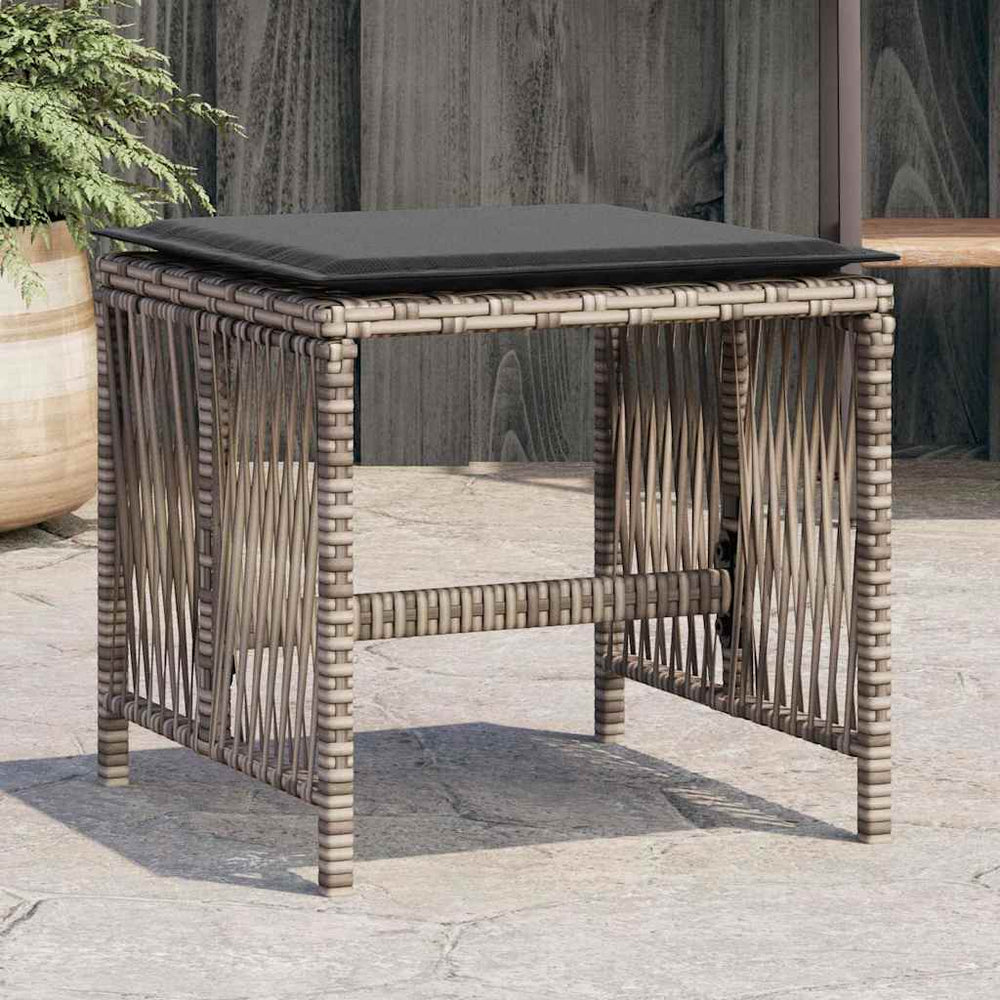 vidaXL Garden Stools with Cushions 4 pcs. Grey 41x41x36 cm Poly Rattan