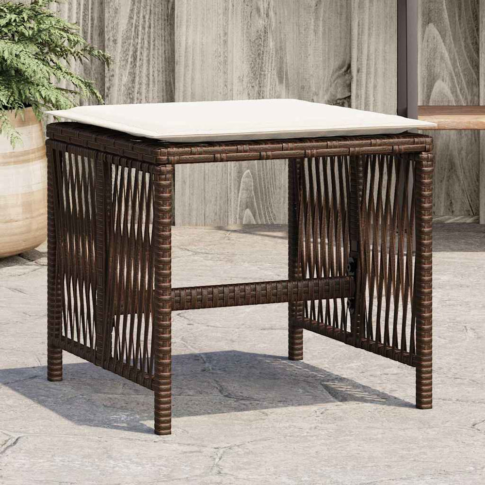 vidaXL Garden Stools with Cushions 4 pcs Brown 41x41x36 cm Poly Rattan
