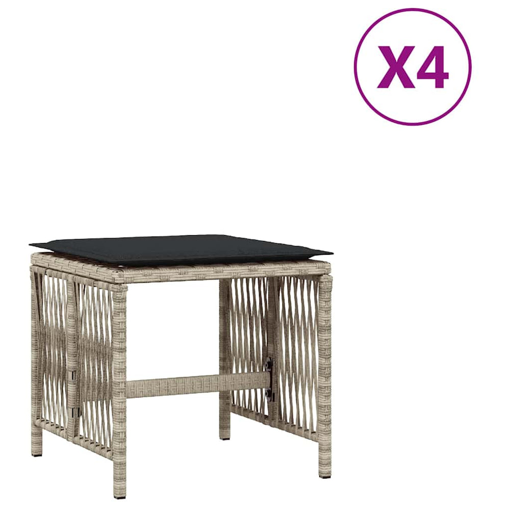 vidaXL Garden Stools with Cushions 4 pcs. Light Grey 41x41x36 cm Poly Rattan