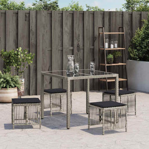 vidaXL Garden Stools with Cushions 4 pcs. Light Grey 41x41x36 cm Poly Rattan