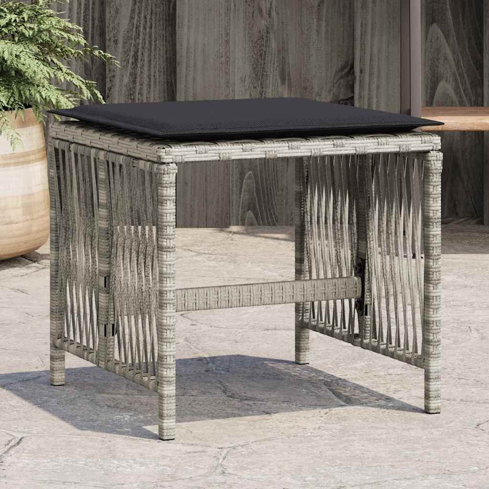 vidaXL Garden Stools with Cushions 4 pcs. Light Grey 41x41x36 cm Poly Rattan