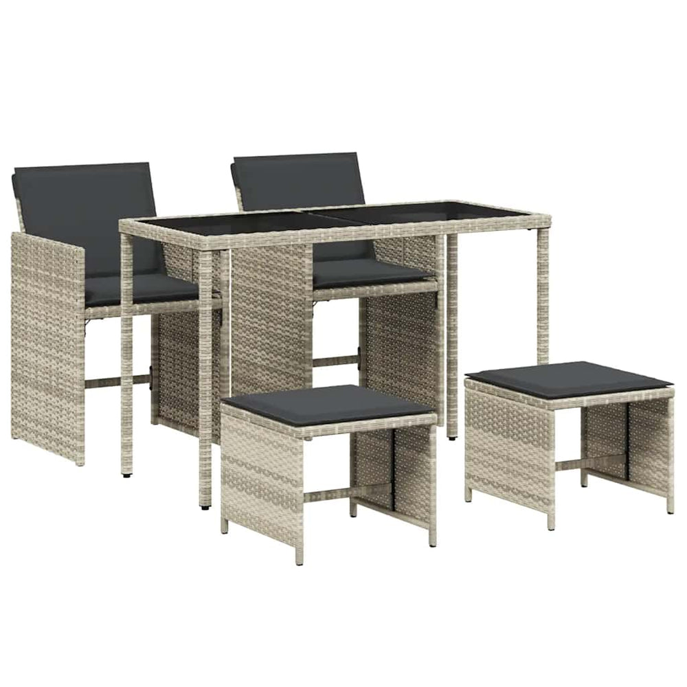 vidaXL 5-Piece Garden Dining Set with Cushions Light Grey Poly Rattan