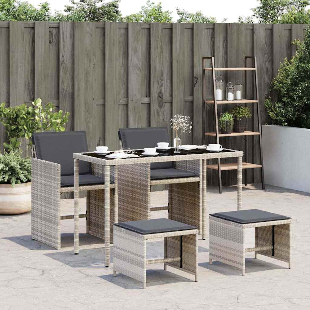vidaXL 5-Piece Garden Dining Set with Cushions Light Grey Poly Rattan
