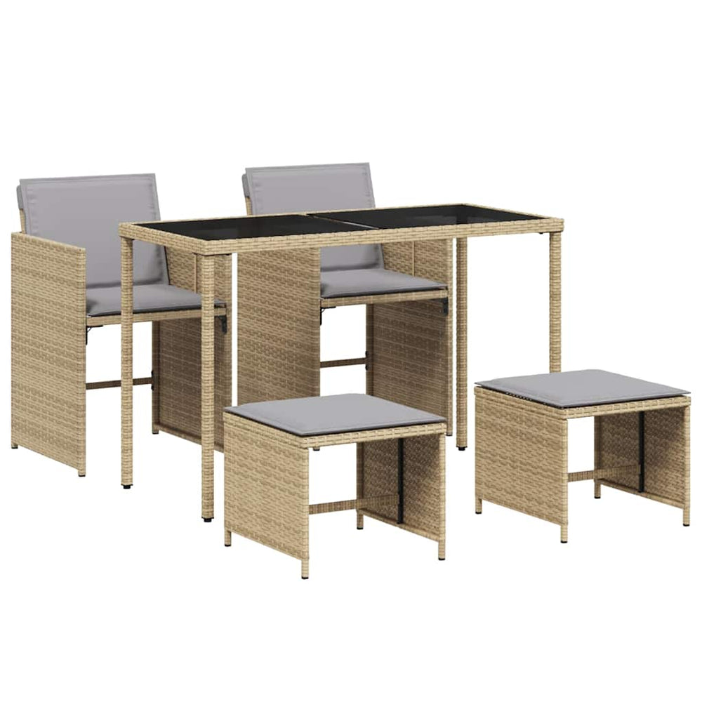 vidaXL 5-piece Garden Dining Set with Cushions Beige Poly Rattan
