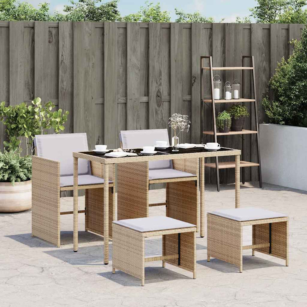 vidaXL 5-piece Garden Dining Set with Cushions Beige Poly Rattan